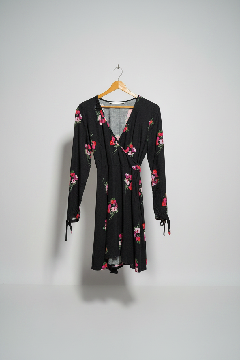 Black Floral Wrap Dress
