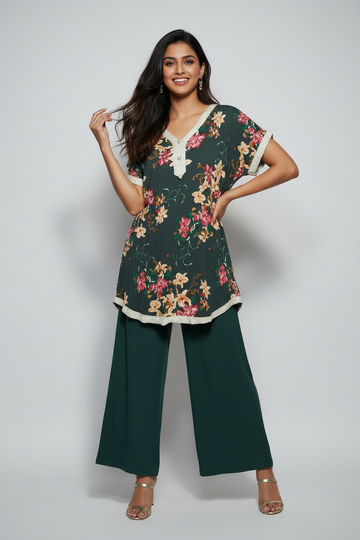 Emerald Floral Lace High-Low Tunic