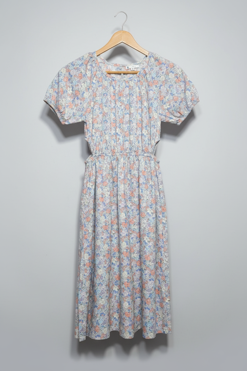 Pastel Ditsy Floral Cutout Midi Dress