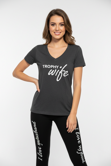 Charcoal Grey "Trophy Wife" V-Neck T-Shirt