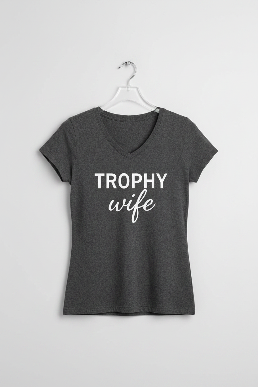 Charcoal Grey "Trophy Wife" V-Neck T-Shirt