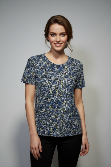Premium Navy Blue Abstract Printed Casual Top