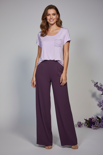 Premium Lilac Lace Pocket Casual Tee