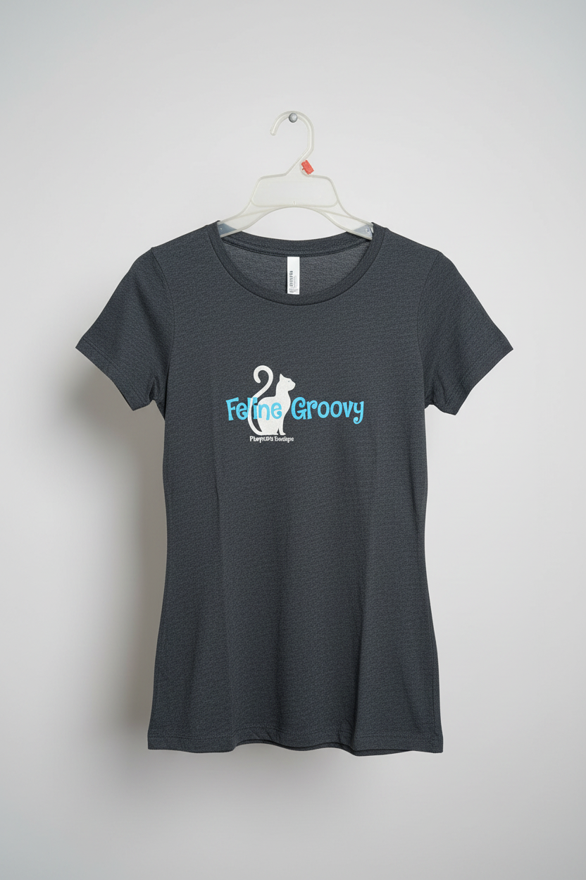 Charcoal Gray Feline Groovy Graphic T-Shirt