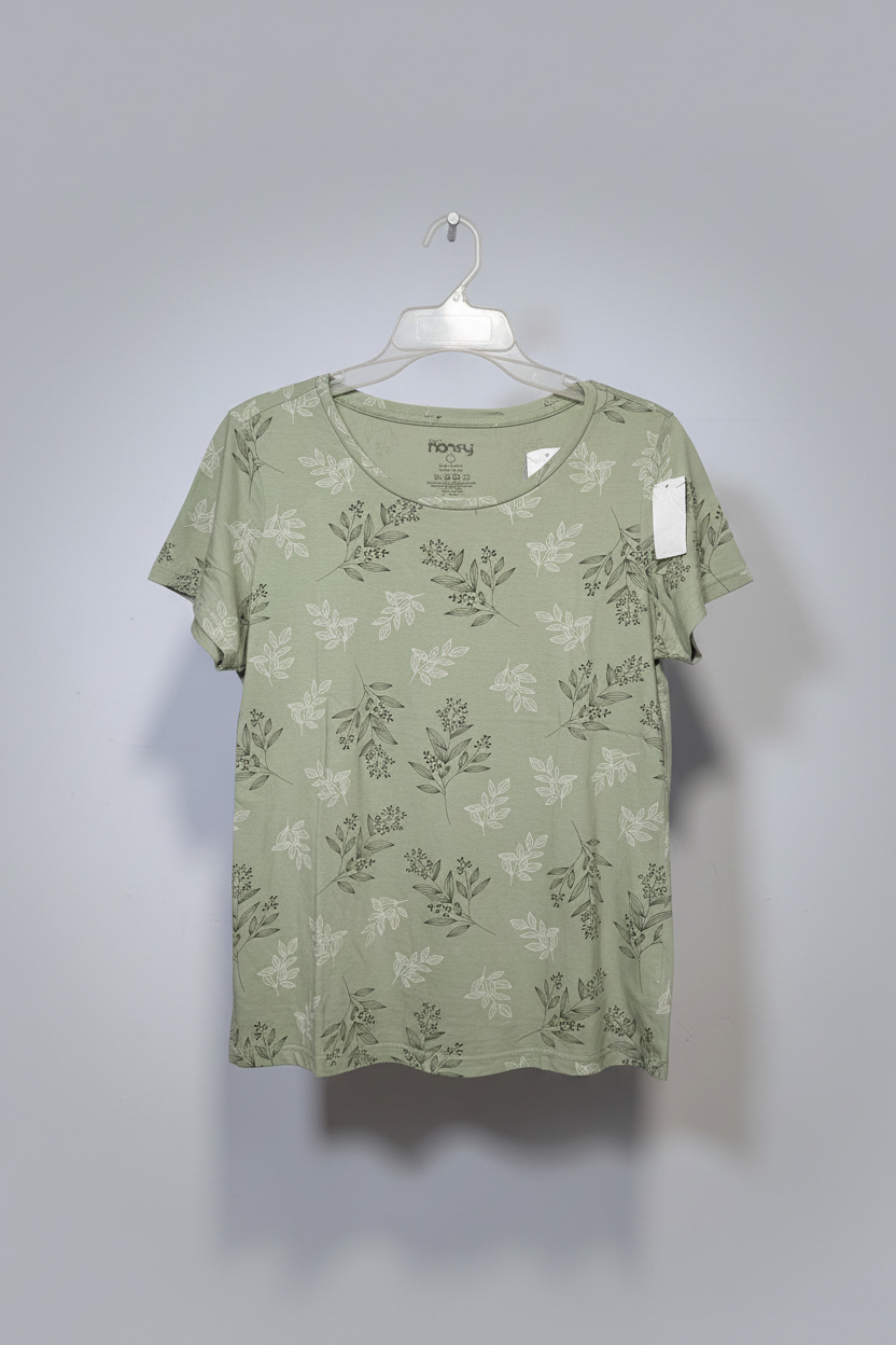 Premium Sage Green Botanical Print Cotton T-Shirt