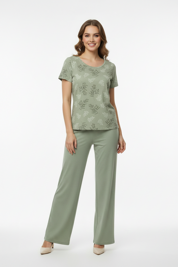 Premium Sage Green Botanical Print Cotton T-Shirt