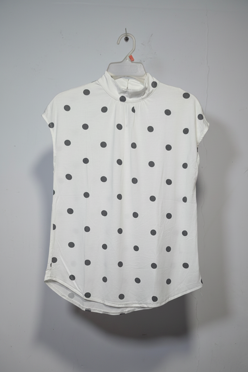 White Polka Dot High Neck Sleeveless Blouse