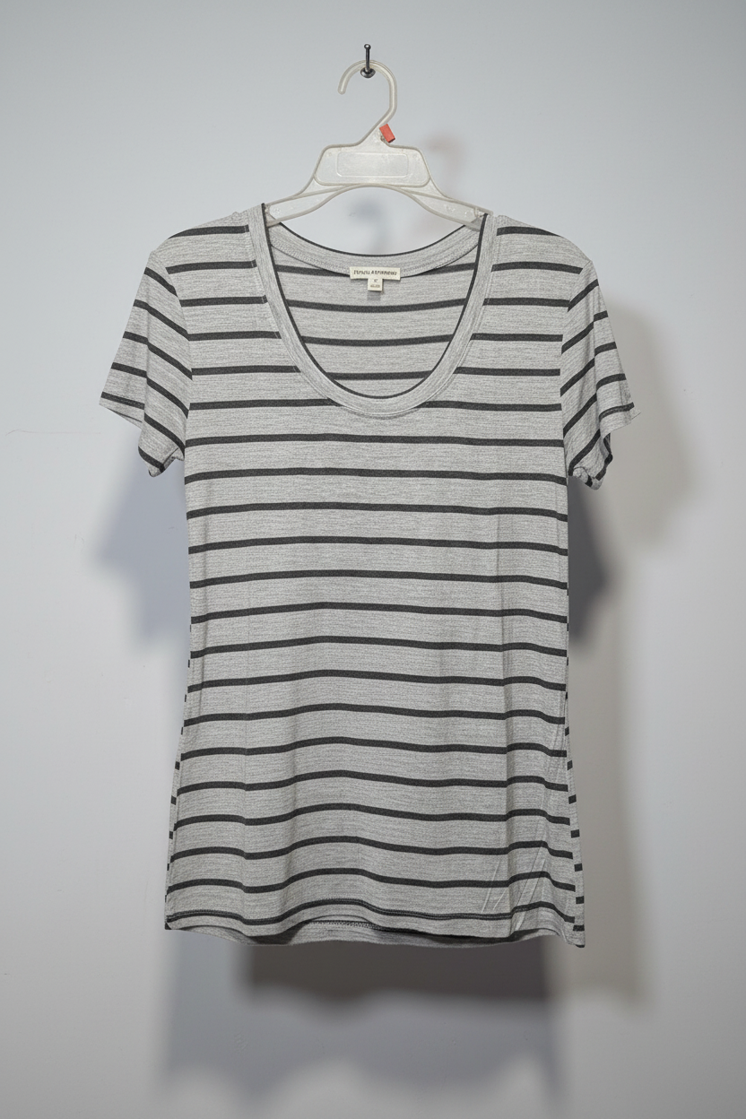 Grey and Black Striped Scoop Neck T-Shirt