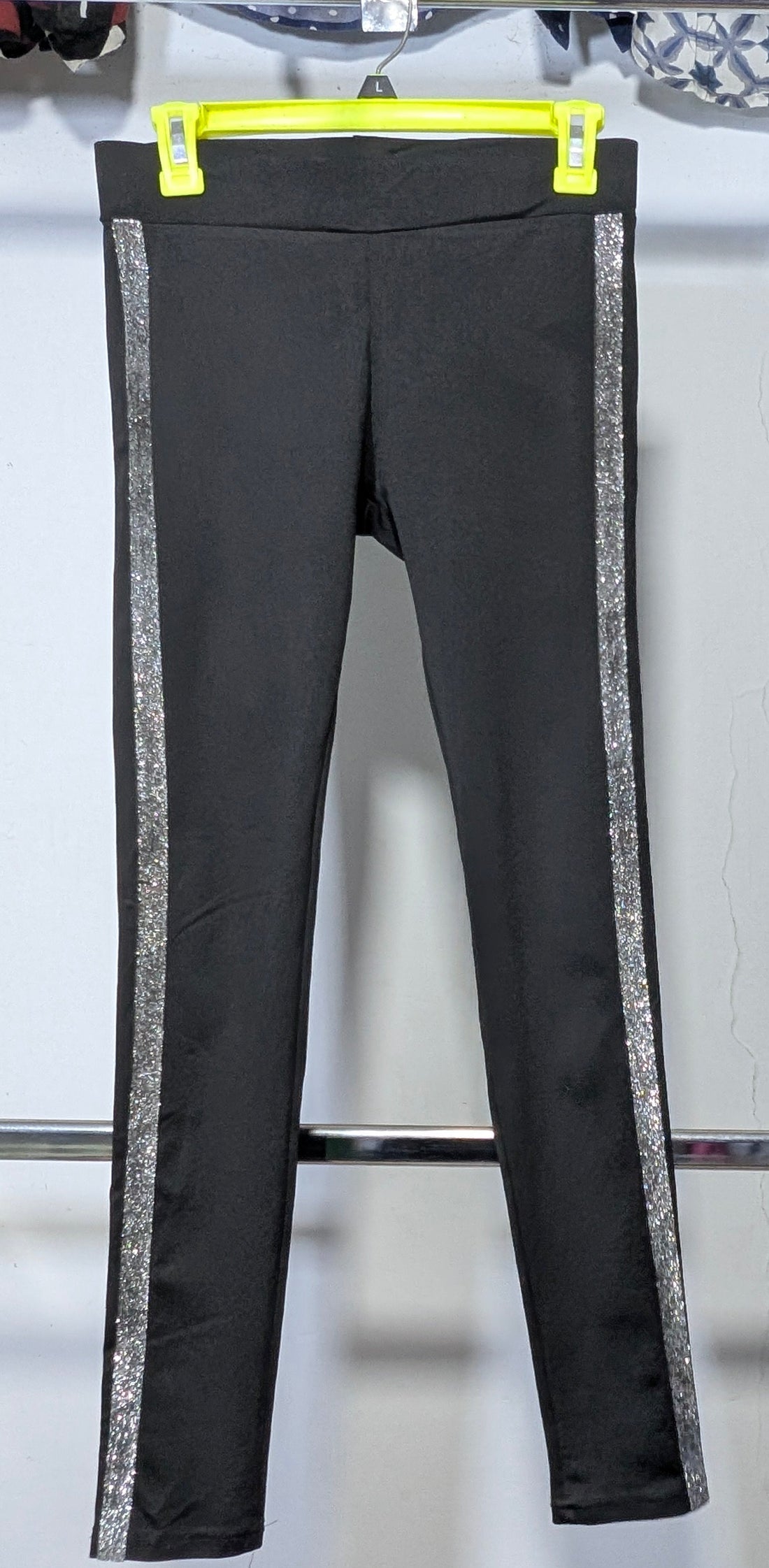 Premium Black Leggings with Silver Glitter Side Stripes
