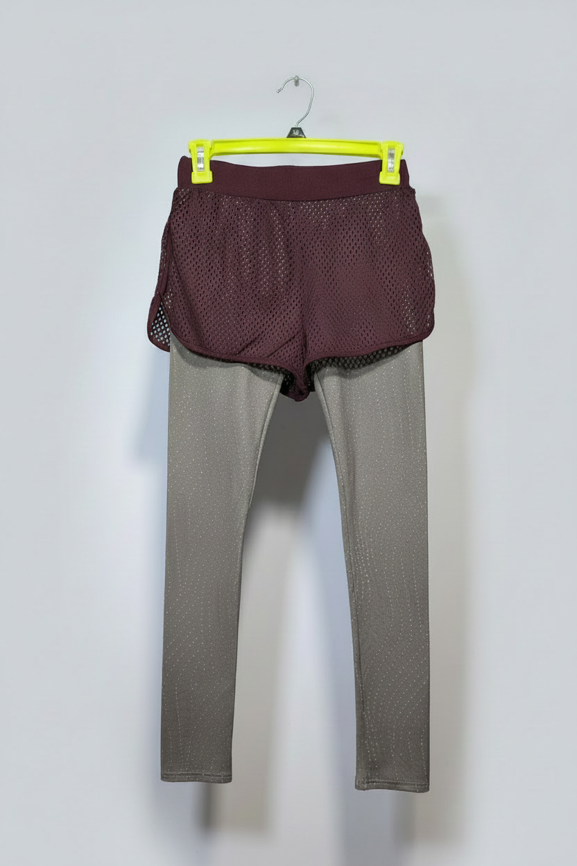 Maroon Mesh Shorts with Grey Dotted Leggings Set