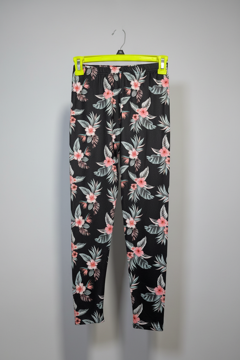 Floral Print Black Slim-Fit Leggings