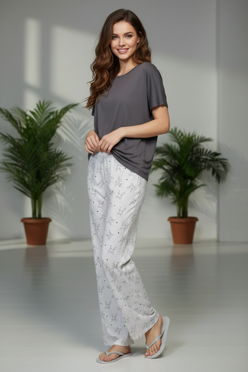 Light Grey All-Over Printed Relaxed Lounge Pants
