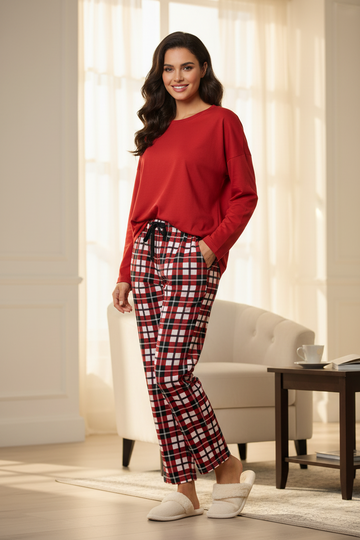 Red Plaid Checkered Relaxed Fit Trousers