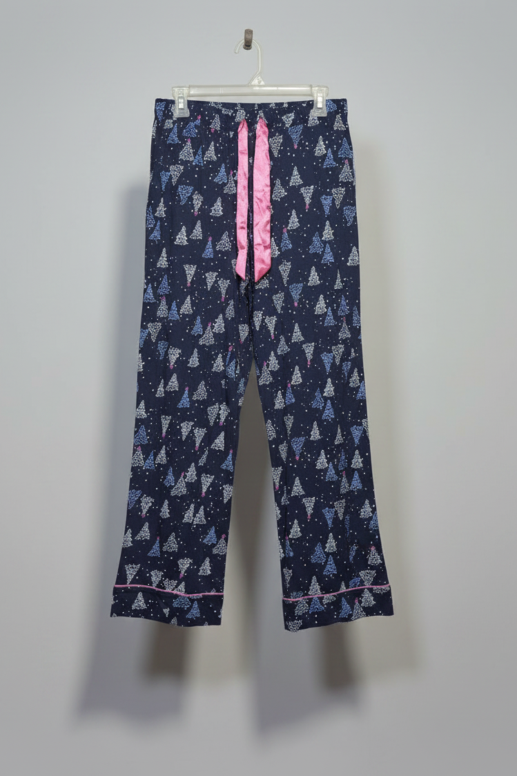 Navy Blue Festive Tree Print Pajama Pants