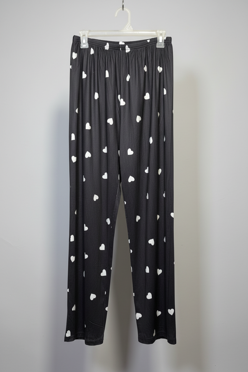 Black Heart Print Relaxed Fit Loungewear Trousers
