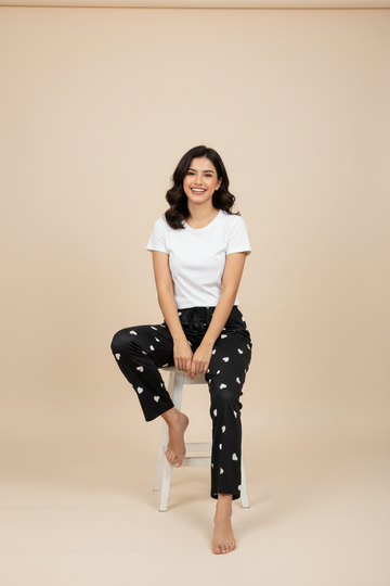 Black Heart Print Relaxed Fit Loungewear Trousers