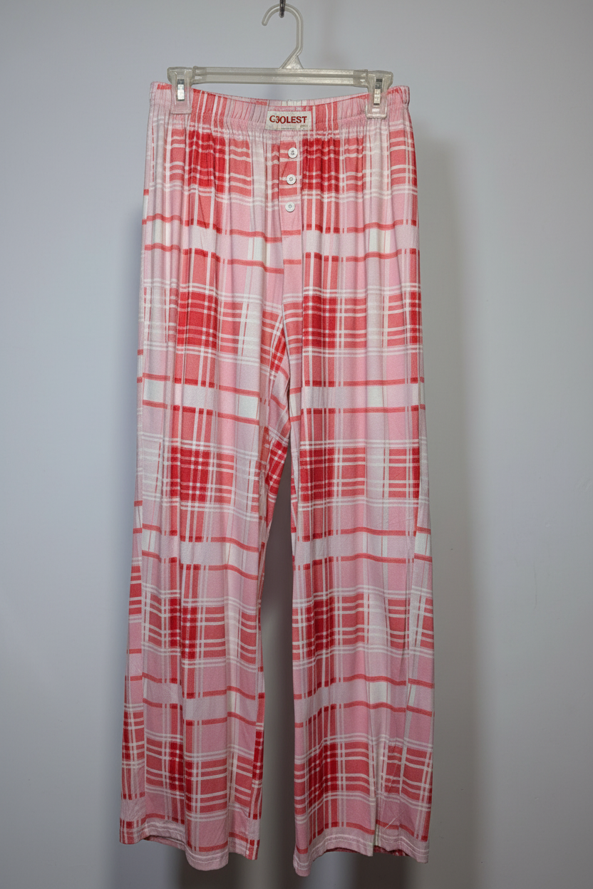 Pink and White Plaid Relaxed Lounge Pants