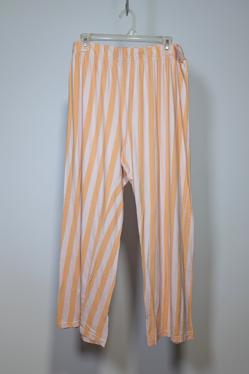 Peach and White Striped Relaxed Fit Trousers