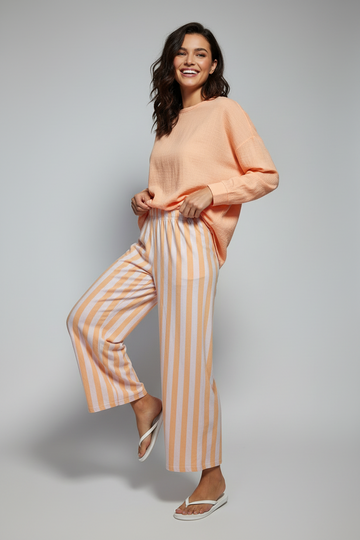 Peach and White Striped Relaxed Fit Trousers