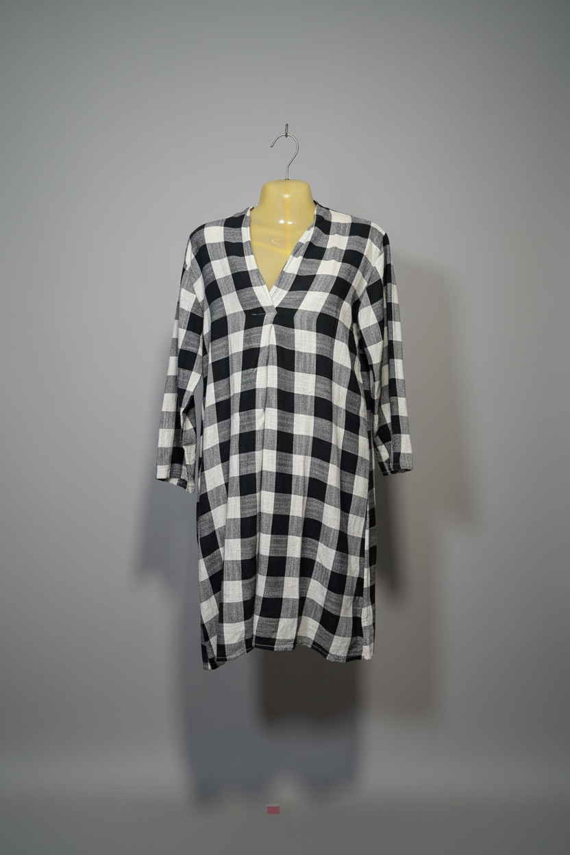 Black & White Checked V-Neck Tunic