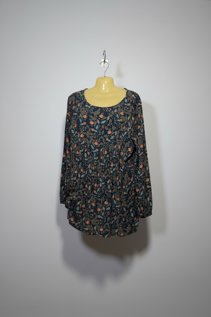Navy Blue Floral Print Relaxed Fit Tunic