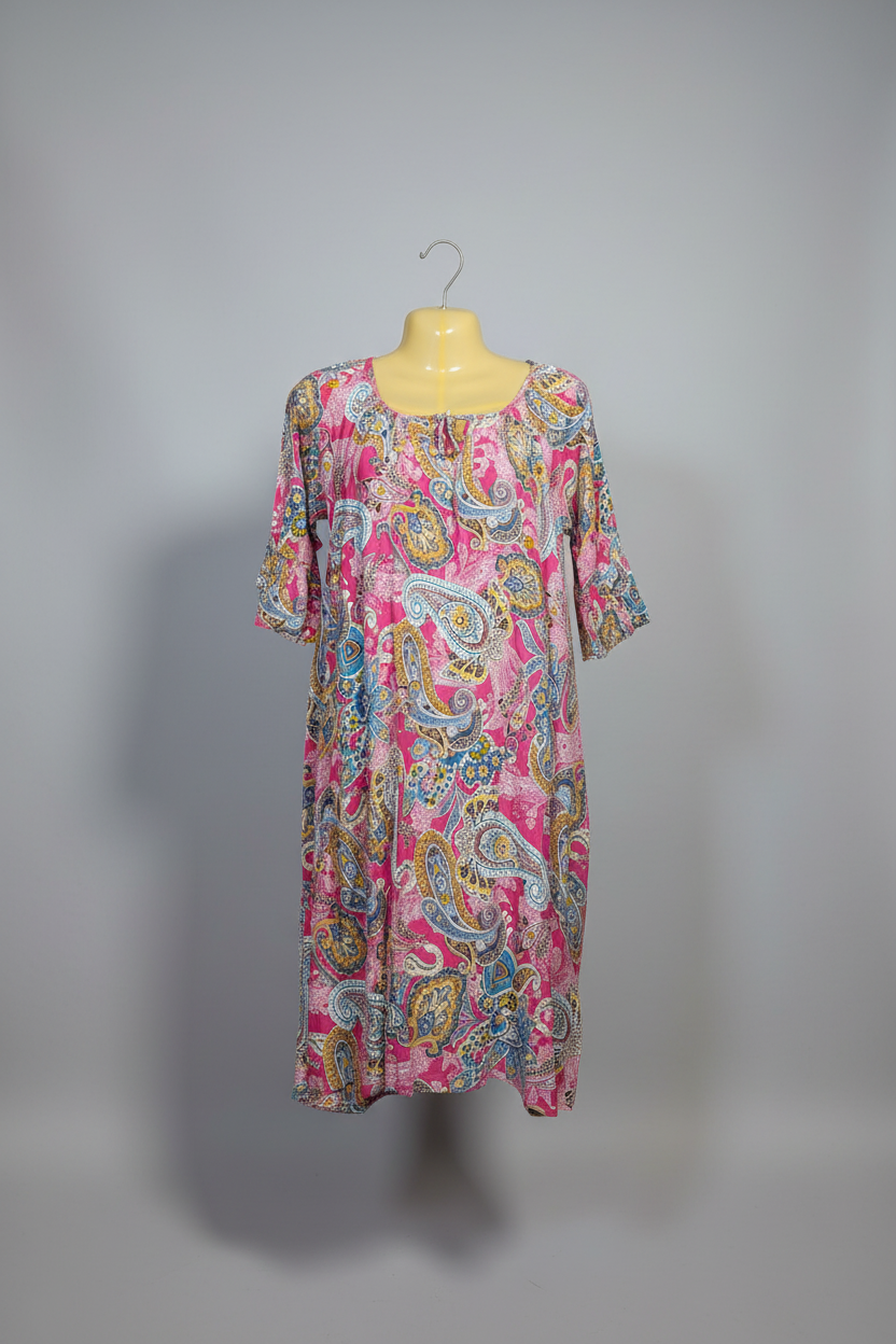 Vibrant Pink Paisley Print Bohemian Maxi Dress