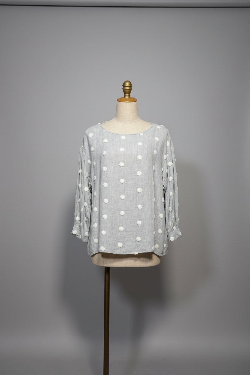 Premium Grey 3D Polka Dot Textured Top