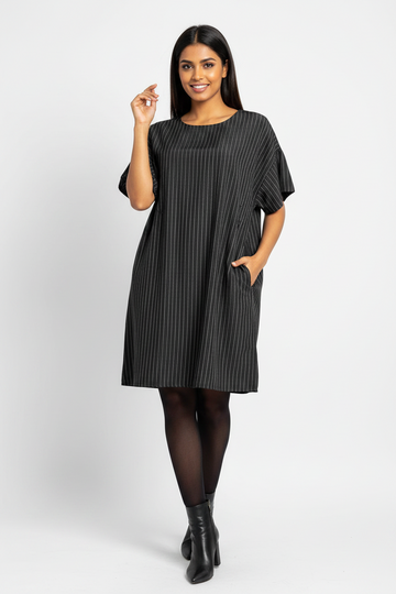 Premium Charcoal Grey Pinstriped Short Tunic