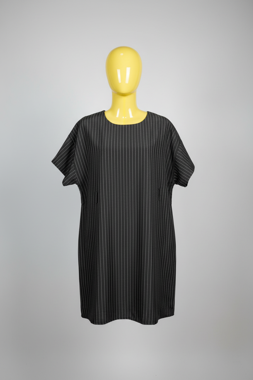 Premium Charcoal Grey Pinstriped Short Tunic