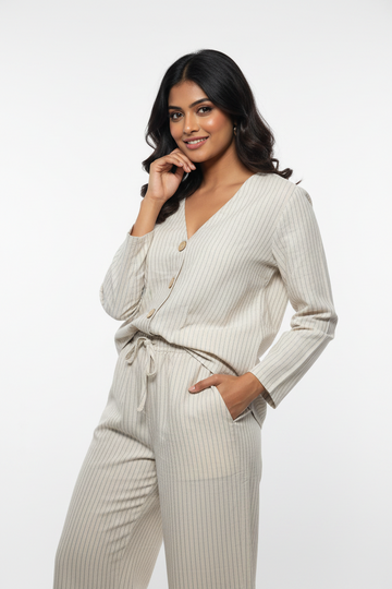 Premium Off-White Striped Co-ord Set