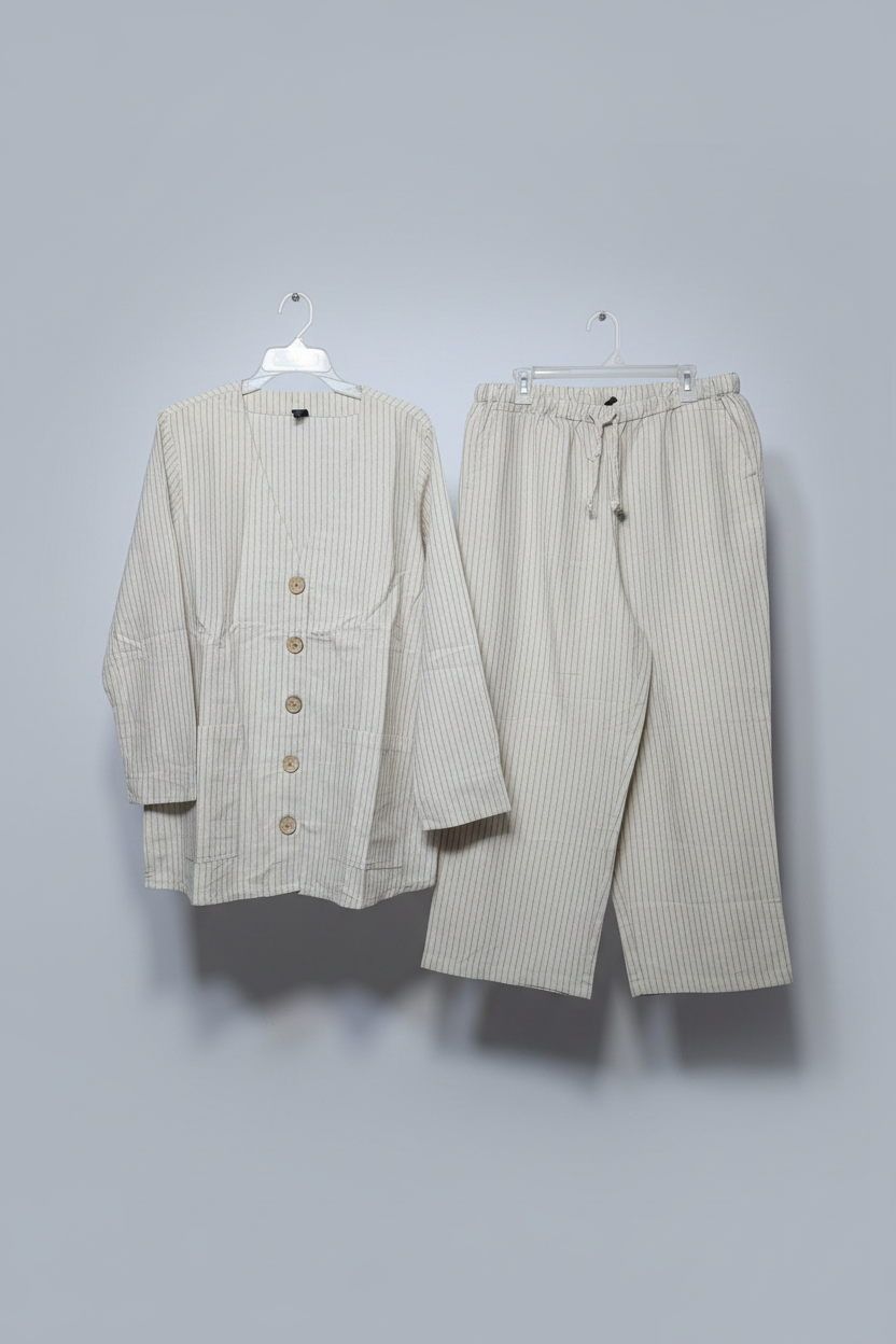 Premium Off-White Striped Co-ord Set