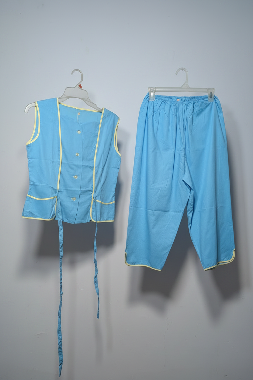 Premium Sky Blue Piping Lounge Set - Vest & Trousers
