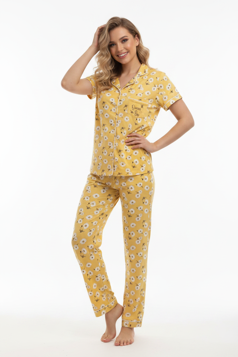Loungewear Nightwear Set – Yellow  Women's Floral "Queen Bee"