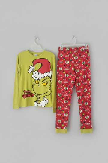 Playful "I Sleep to Glow" 2-Piece Pajama Set – Coral Pink & Mint Green