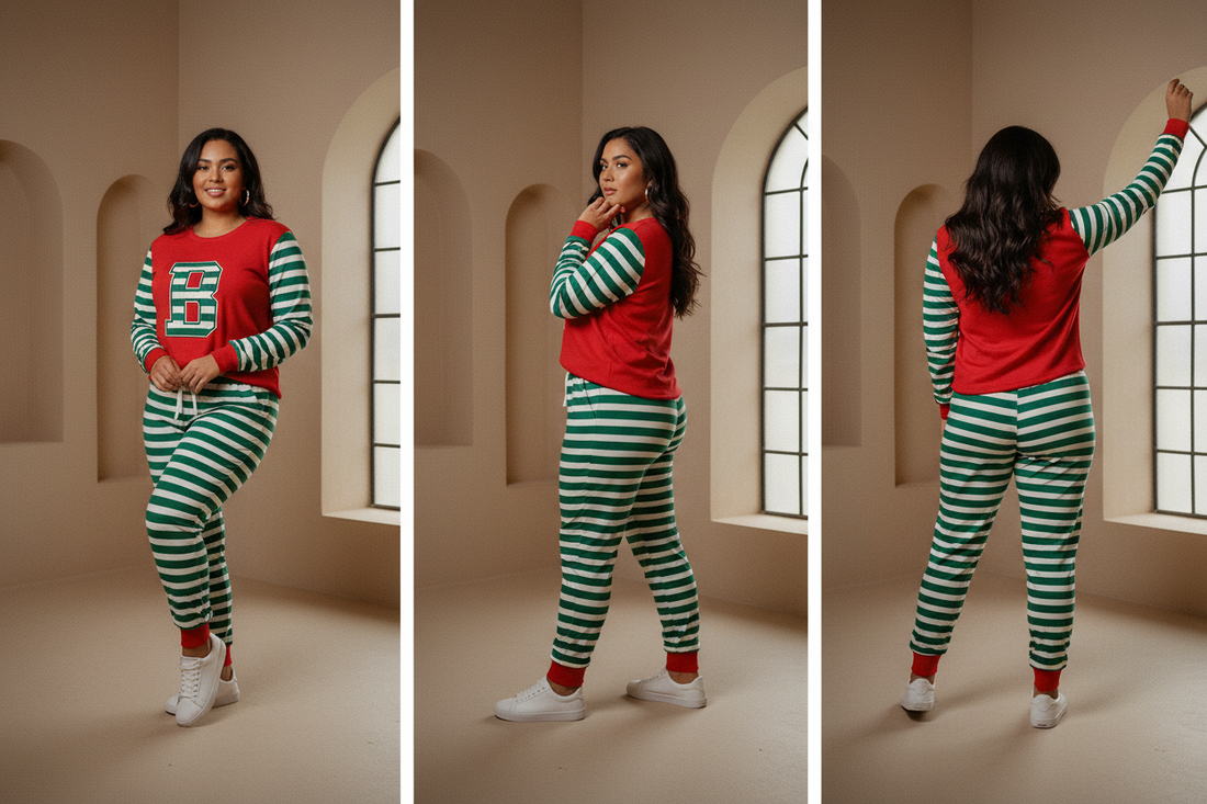 Festive Alphabet "B" Holiday 2-Piece Pajama Set – Red & Green Candy Stripes