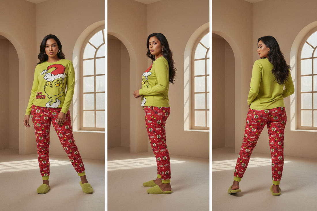 Playful "I Sleep to Glow" 2-Piece Pajama Set – Coral Pink & Mint Green