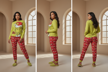 Playful "I Sleep to Glow" 2-Piece Pajama Set – Coral Pink & Mint Green