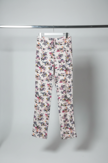Vibrant Ditsy Floral Print Straight-Leg Trousers – Soft Cream & Multi-Color