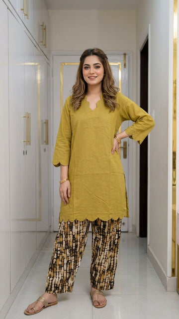 Mustard Yellow Scalloped Detail 2Pc
