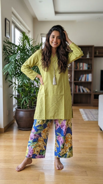 Premium Olive Green Cotton Blend 2Pc with Tassel Detail