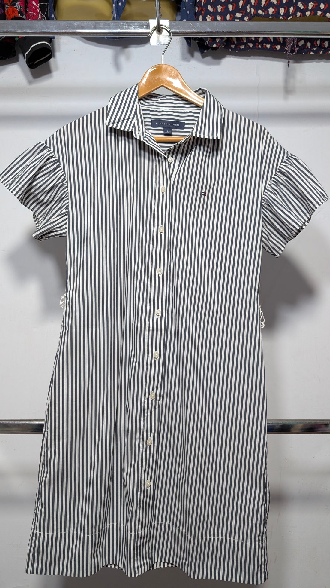 Striped Ruffle Sleeve Shirt Dress