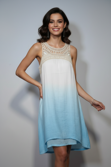 Sky Blue Ombre Crochet Lace Sleeveless Dress