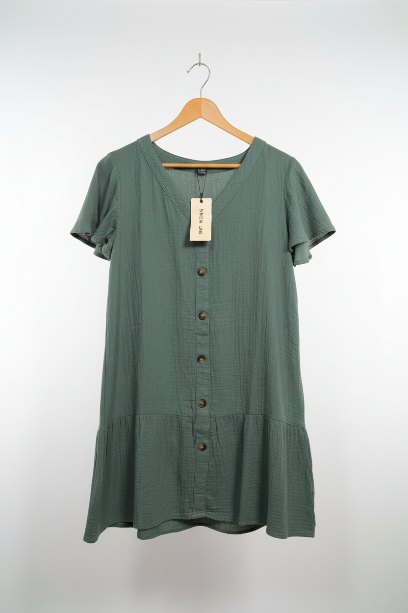 SHEIN LUNE Sage Green Textured Button-Down Dress