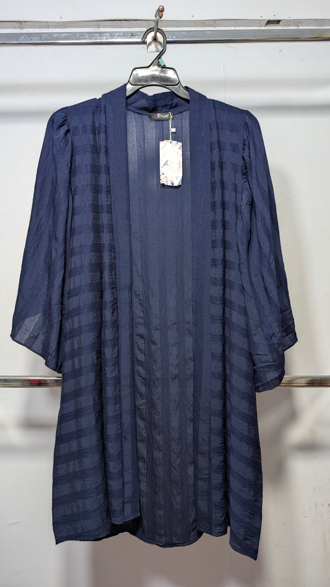 Navy Textured Stripe Long Kimono Shrug Top
