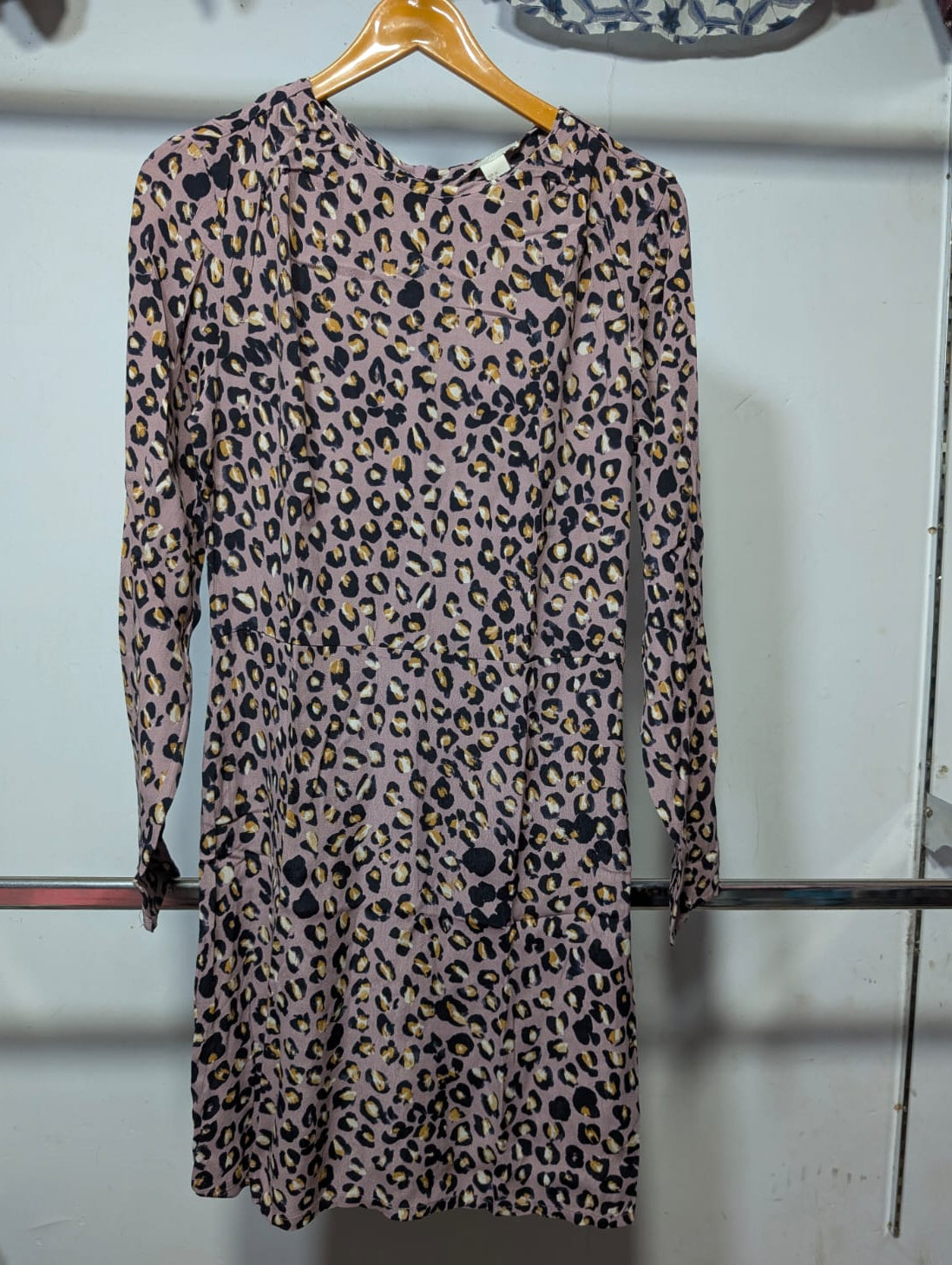 Mauve Leopard Print Long-Sleeve Dress