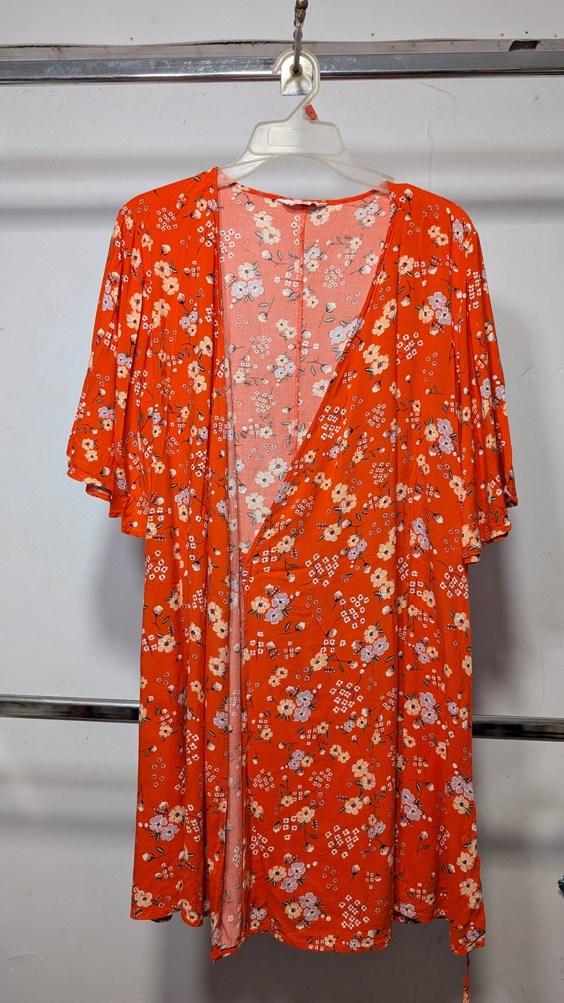 Tangerine Orange Ditsy Floral Kimono Shrug Top