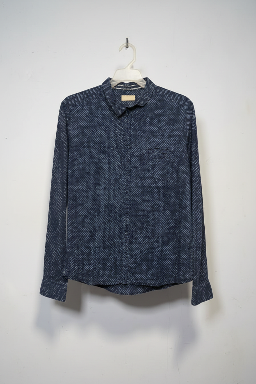 Navy Blue Micro-Dot Button-Down Shirt