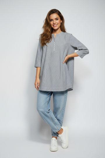 bpc Grey Striped Henley Tunic Top