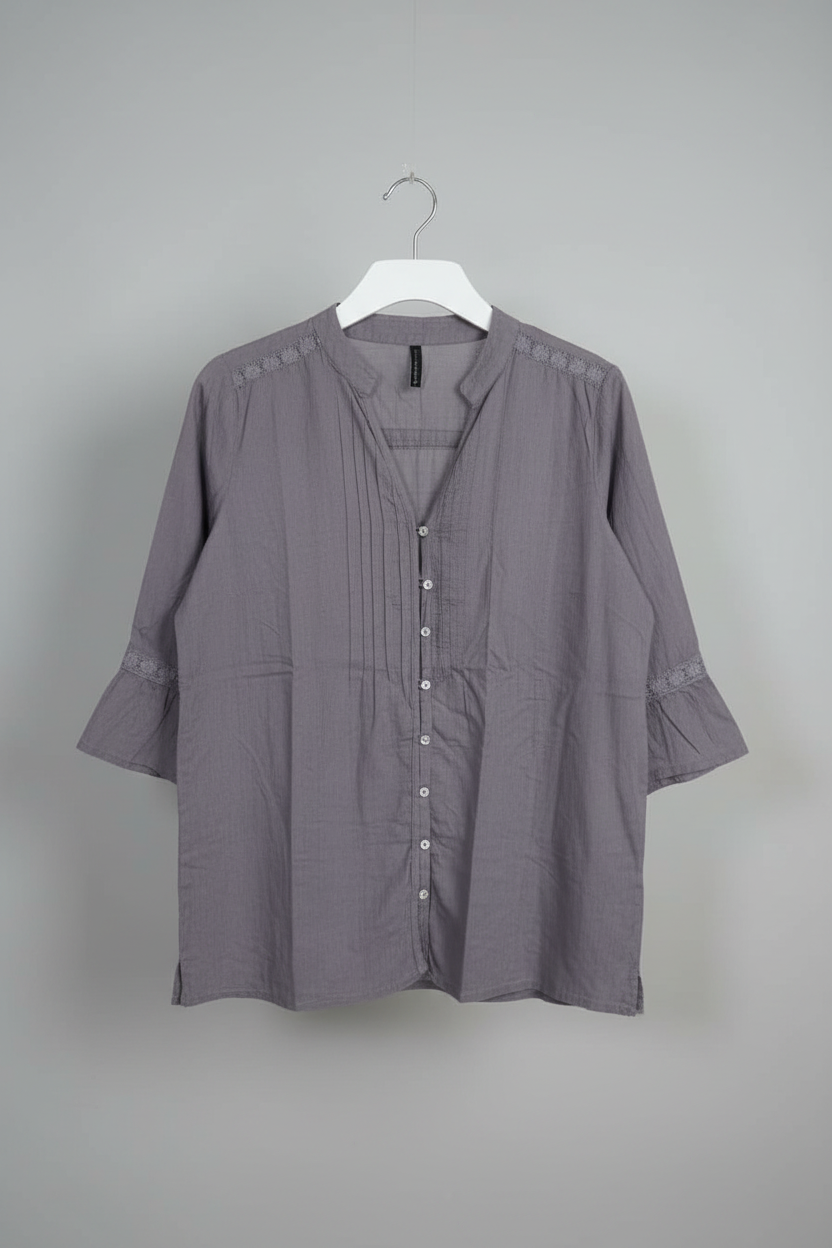 Premium Mauve Lace Detail Button-Down Tunic