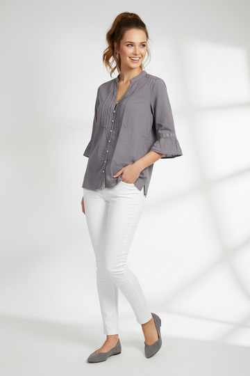 Premium Mauve Lace Detail Button-Down Tunic